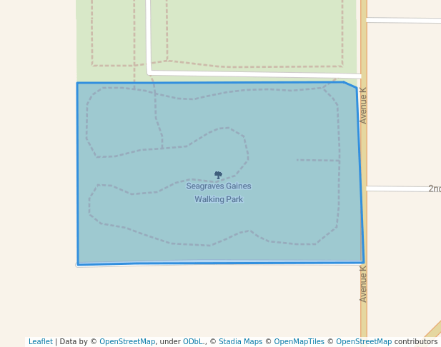 walking in Seagraves Gaines Walking Park map in Seagraves