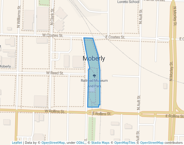 walking in Railroad Museum And Park map in Moberly