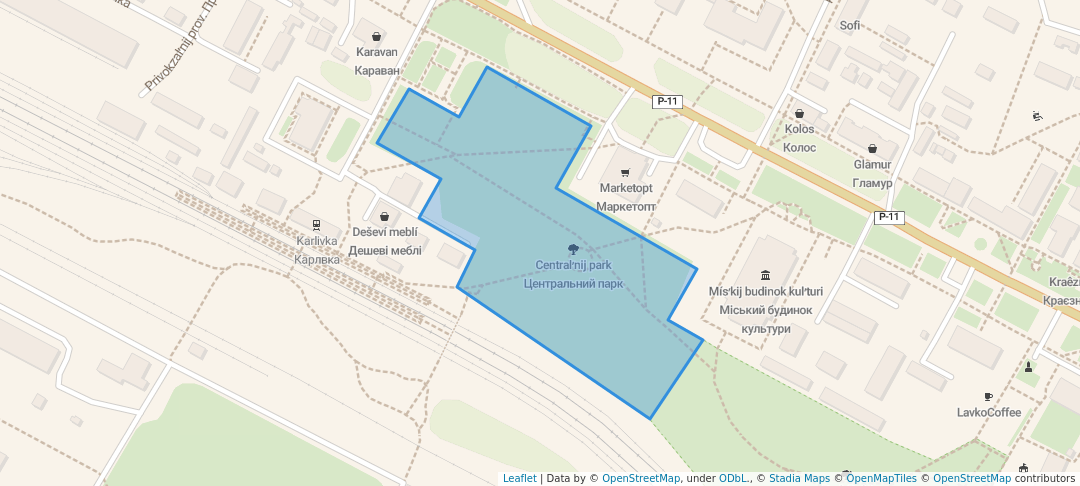 walking in Центральный парк map in Karlivka