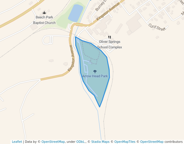 walking in Arrow Head Park map in Oliver Springs