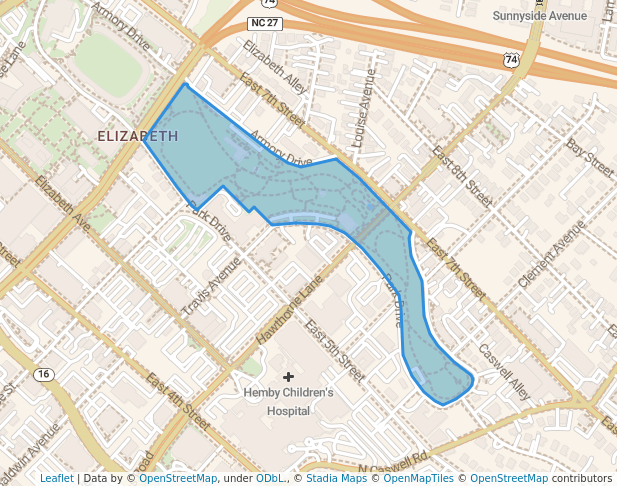walking in Independence Park map in Charlotte