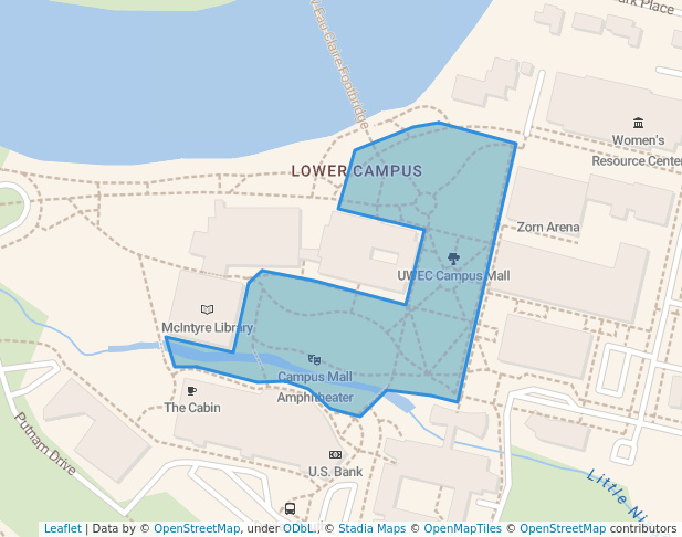 walking in UWEC Campus Mall map in Eau Claire