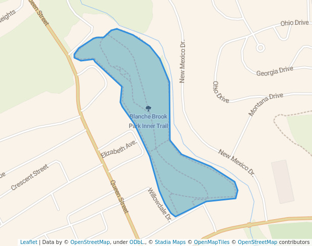 walking in Blanche Brook Park Outer Trail map in Stephenville