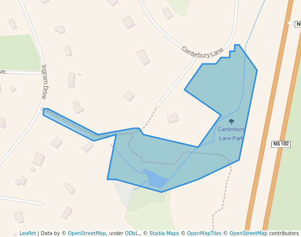 walking in Canterbury Lane Park map in Fall River