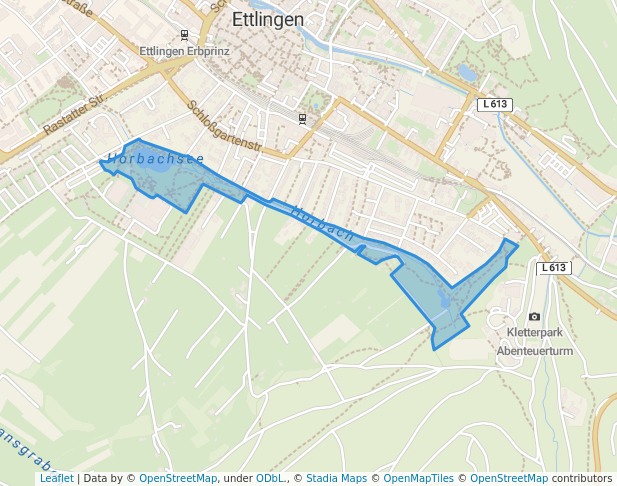 walking in Horbachpark map in Ettlingen