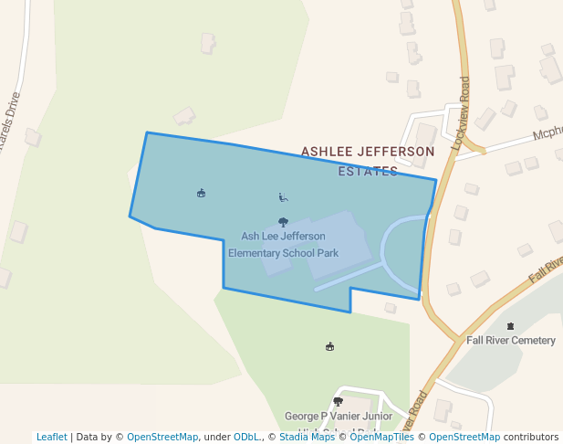 walking in Ash Lee Jefferson Elementary School Park map in Fall River