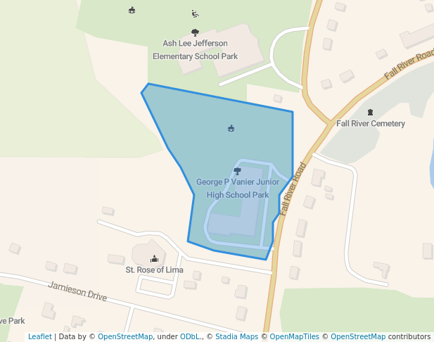 walking in George P Vanier Junior High School Park map in Fall River