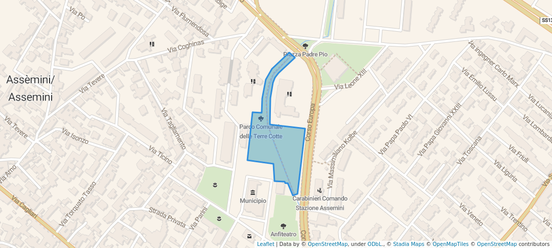 walking in Parco Comunale delle Terre Cotte map in Assemini