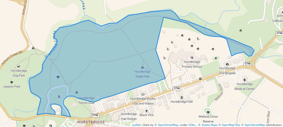 walking in Fergusons Paddock map in Hurstbridge