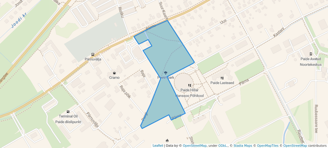 walking in Peetri park map in Paide