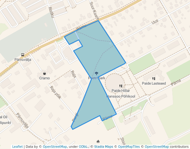 walking in Peetri park map in Paide