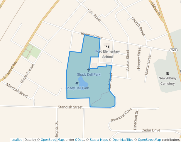 walking in Shady Dell Park map in New Albany