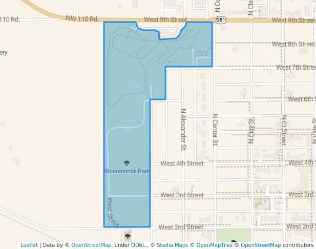 walking in Bicentennial Park map in Hoisington