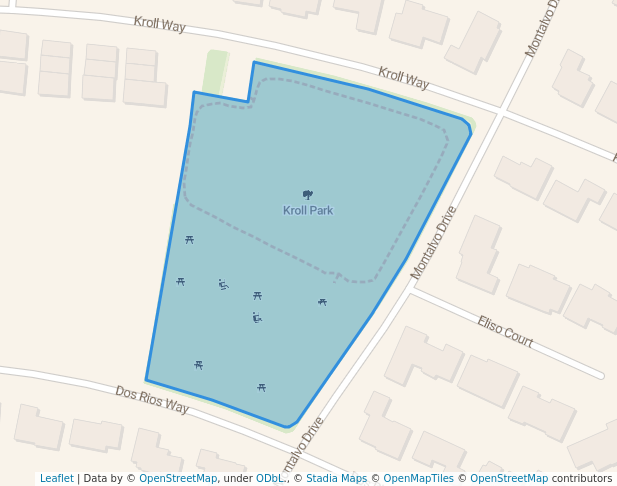 walking in Kroll Park map in Bakersfield