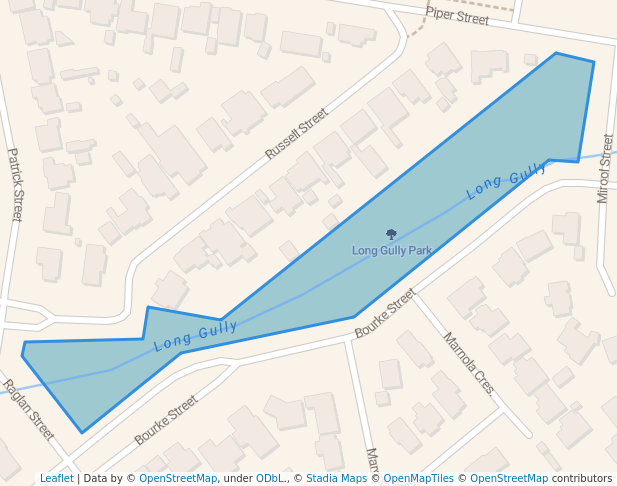 walking in Long Gully Park map in East Tamworth