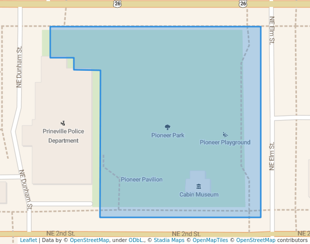 walking in Pioneer Park map in Prineville
