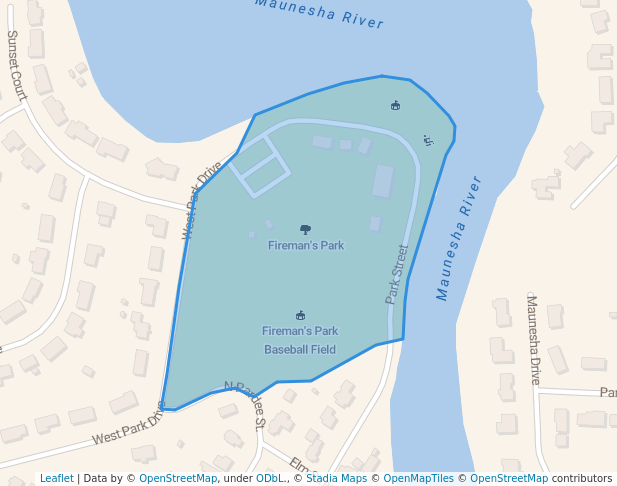 walking in Fireman's Park map in Marshall