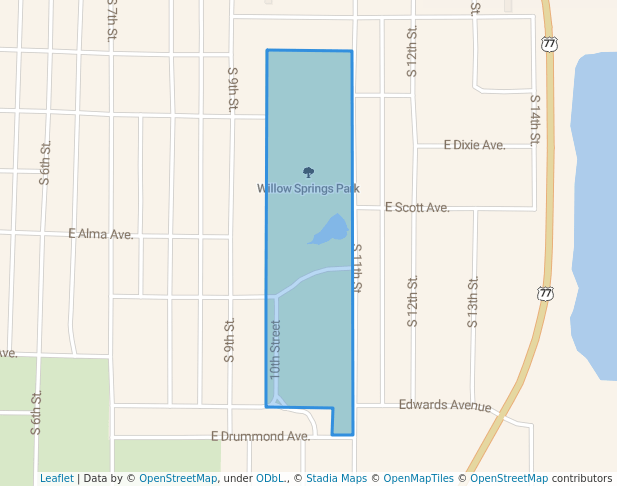 walking in Willow Springs Park map in Ponca City