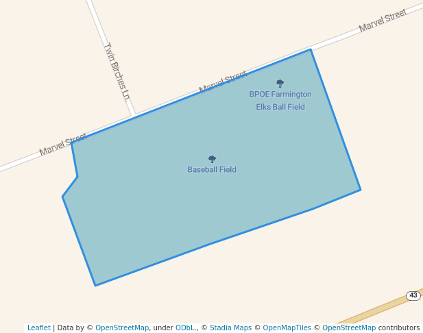 walking in Baseball Field map in Farmington