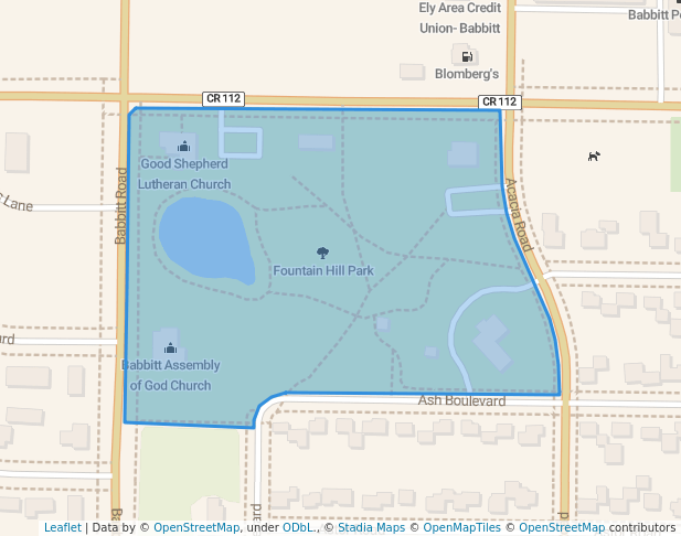 walking in Fountain Hill Park map in Babbitt