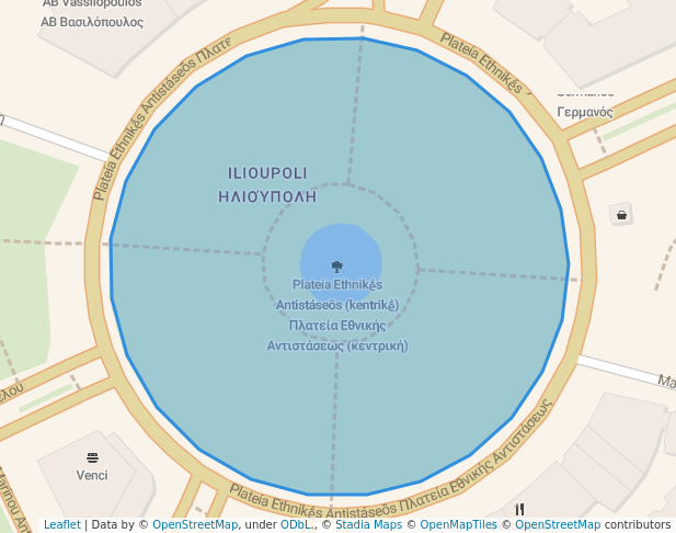 walking in Πλατεία Εθνικής Αντιστάσεως (κεντρική) map in Ilioupoli