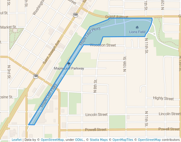walking in Maple Leaf Parkway map in Saint Joseph