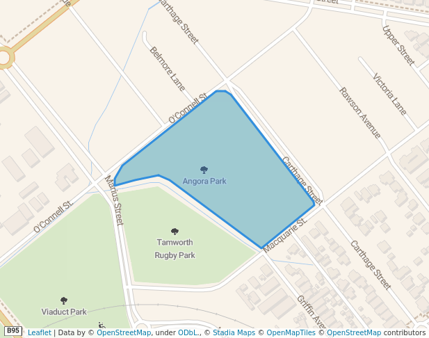 walking in Angora Park map in North Tamworth