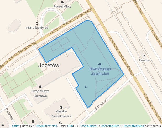 walking in Skwer Świętego Jana Pawła II map in Józefów