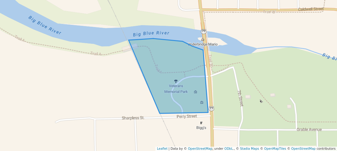 walking in Veterans Memorial Park map in Beatrice