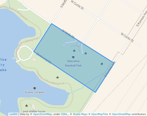 walking in Marceline Baseball Park map in Marceline