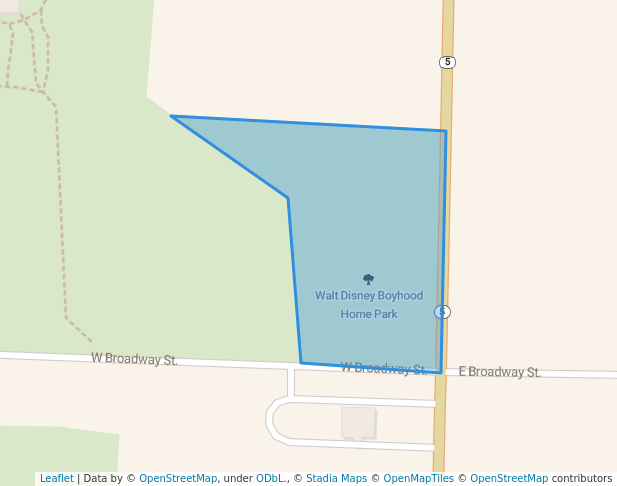 walking in Walt Disney Boyhood Home Park map in Marceline