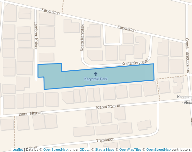 walking in Karyotaki Park map in Larnaca