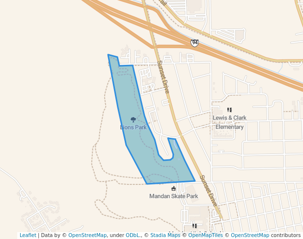 walking in Lions Park map in Mandan