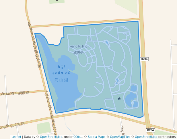 walking in 海山公园 map in Shi Jia Zhuang Shi