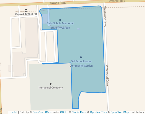 walking in Old Schoolhouse Community Garden map in Hillside