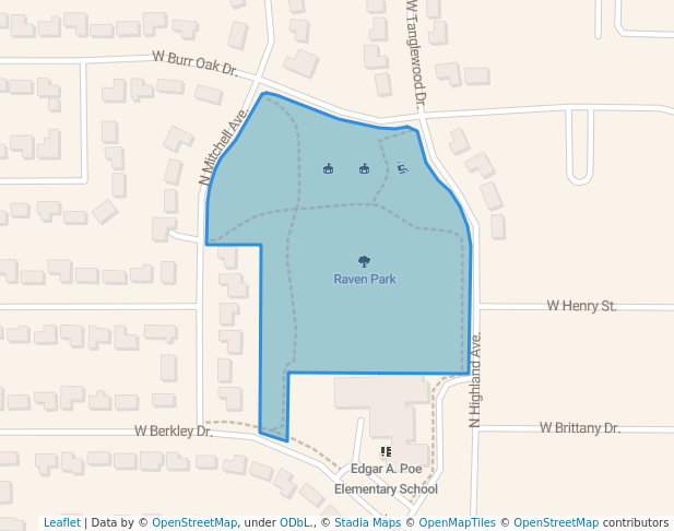 walking in Raven Park map in Arlington Heights