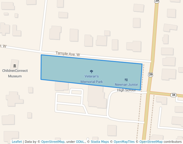 walking in Veteran's Memorial Park map in Newnan