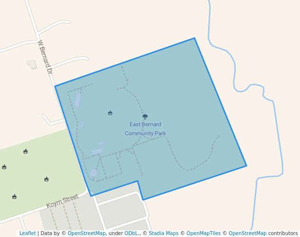 walking in East Bernard Community Park map in East Bernard