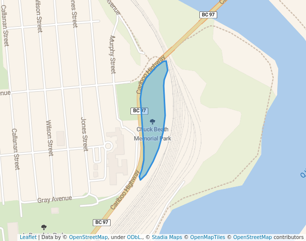 walking in Chuck Beath Memorial Park map in Quesnel