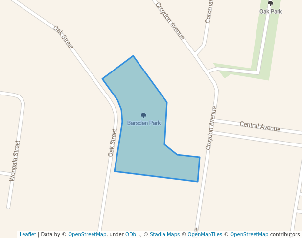 walking in Barsden Park map in South Tamworth