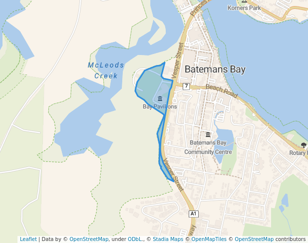 walking in Mackay Park map in Batemans Bay