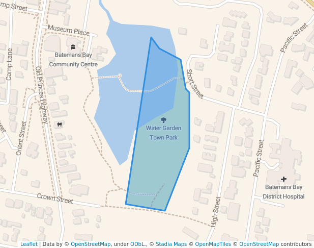 walking in Water Garden Town Park map in Batemans Bay