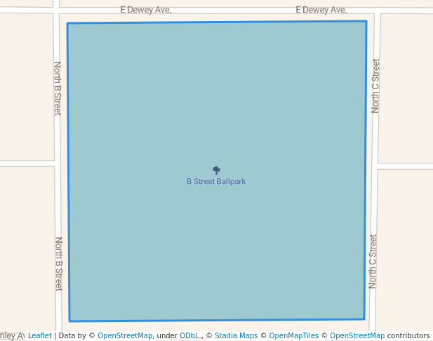 walking in B Street Ballpark map in Blackwell