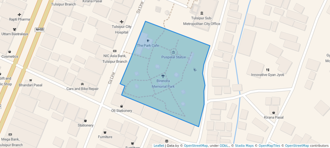 walking in Birendra Memorial Park map in Tulsipur