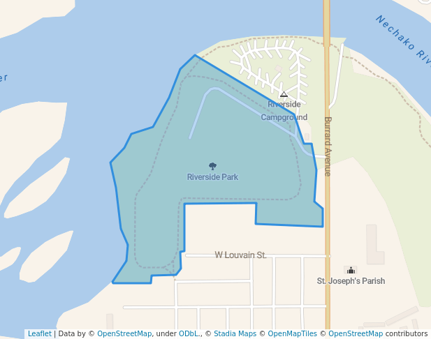 walking in Riverside Park map in Vanderhoof
