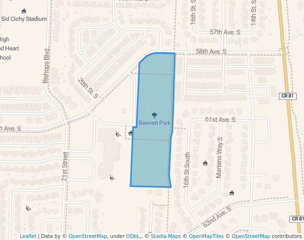 walking in Bennett Park map in Fargo