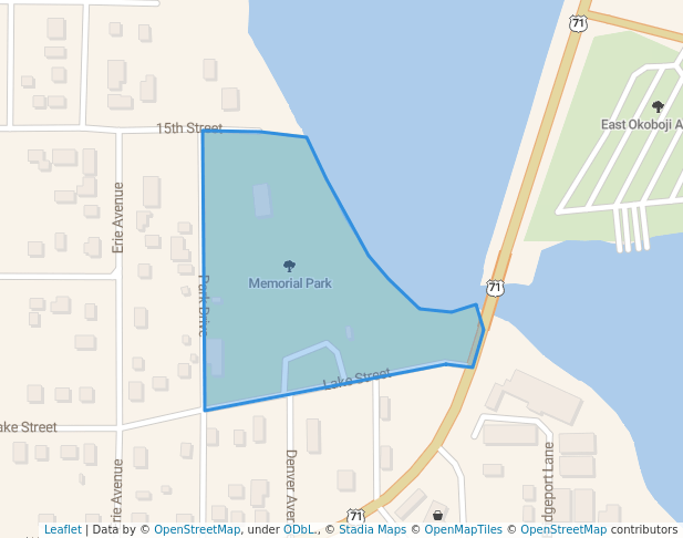 walking in Memorial Park map in Spirit Lake