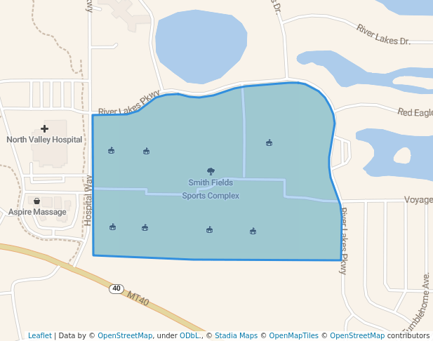 walking in Smith Fields Sports Complex map in Whitefish