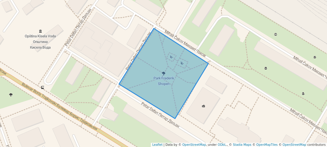 walking in Park Frederik Shopen map in Skopje