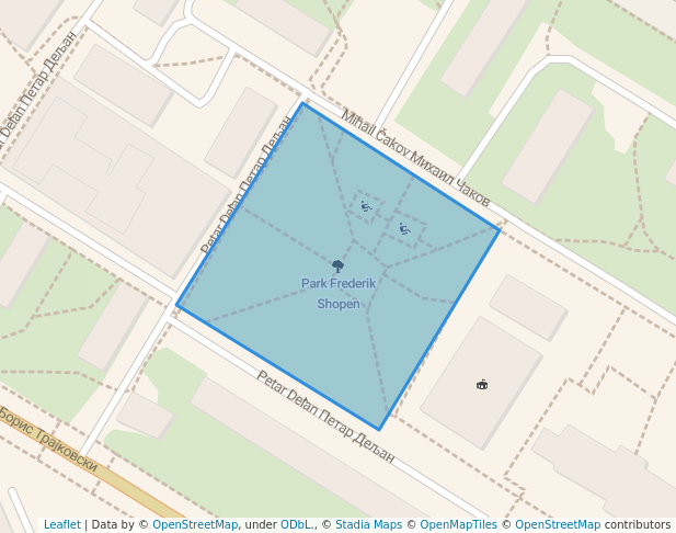 walking in Park Frederik Shopen map in Skopje